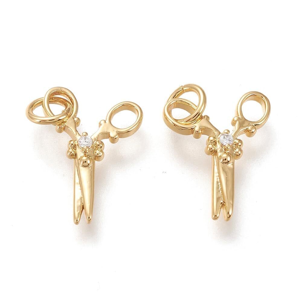 7157 10Pcs Gold Plated Scissors Charms Brass Micro Pave Sewing Mini Tool
